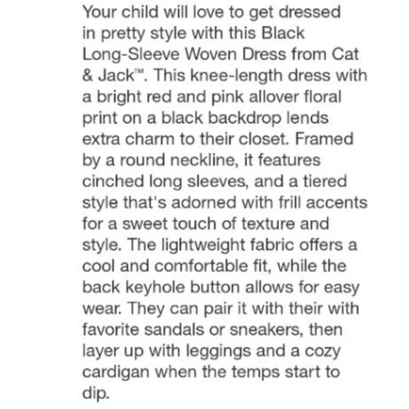 Girls' Long Sleeve Woven Dress - Cat & Jack™ Black Size M 7/8 - Picture 4 of 9